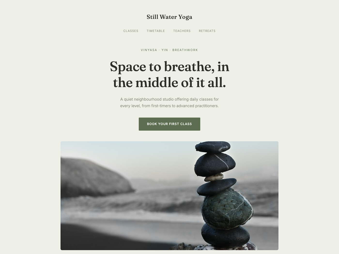 Still Water Yoga homepage concept